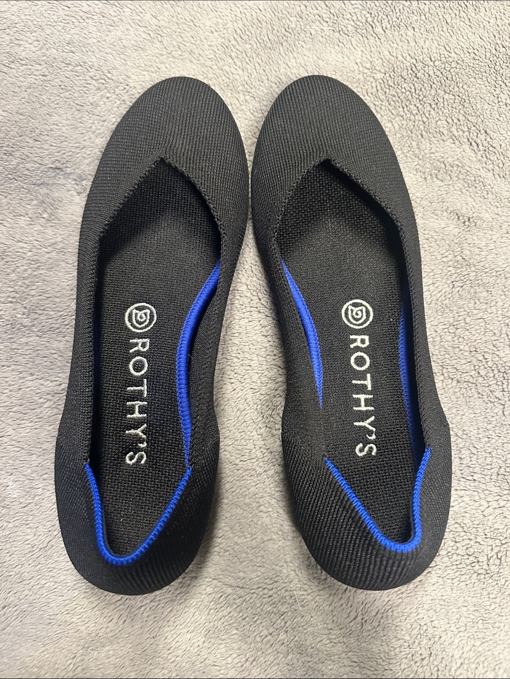 Rothy's Black Knit Ballet Flats with Blue Trim SIZE 8
